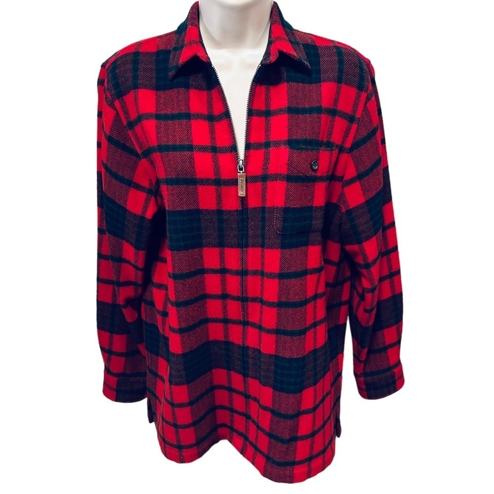 ✌️out✌️Vintage Lauren Ralph Lauren Checked Wool Felt Red Plaid Shirt Jacket